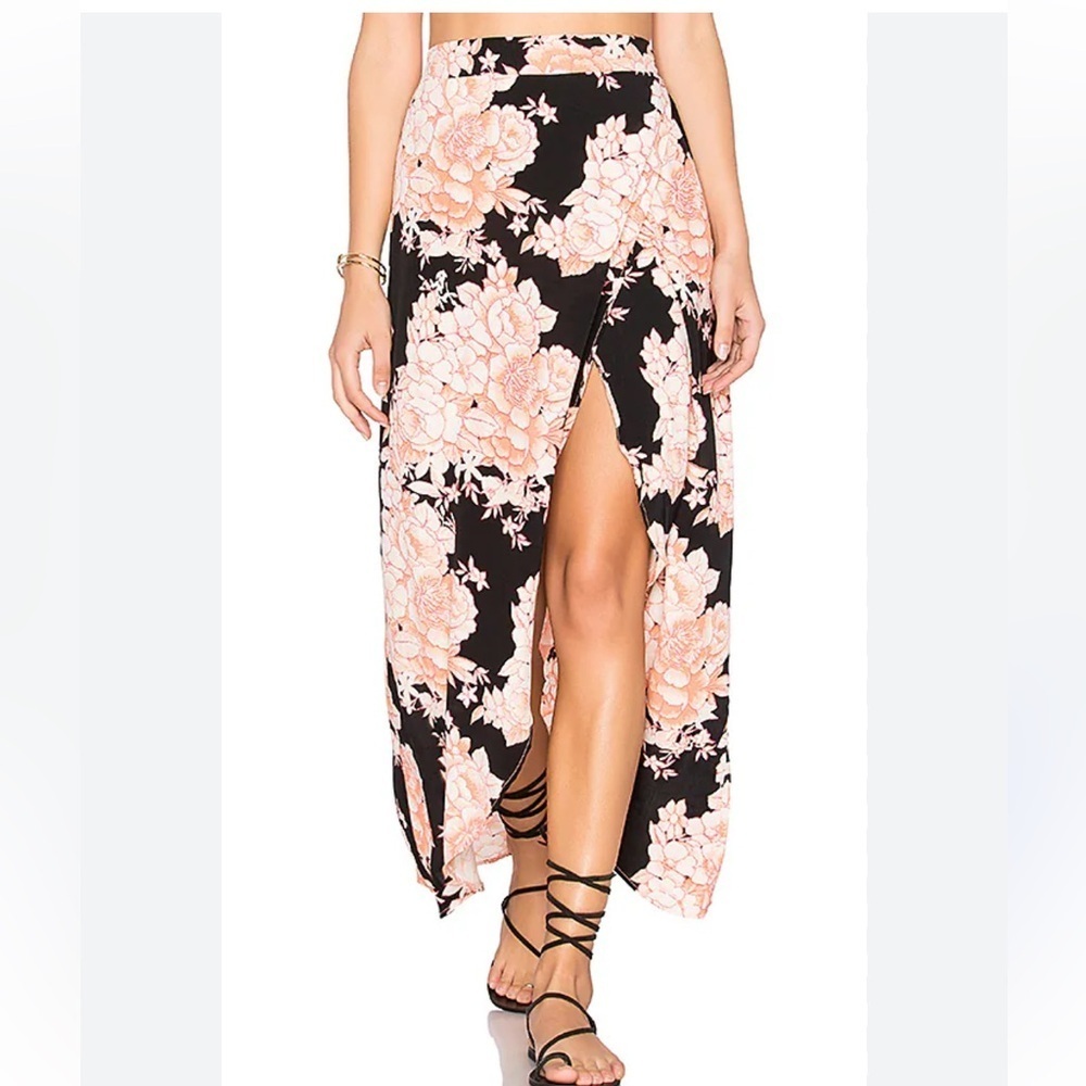 Cleobella Jack Wrap Skirt in Dusty Rose Floral Maxi Skirt in Black and Pink